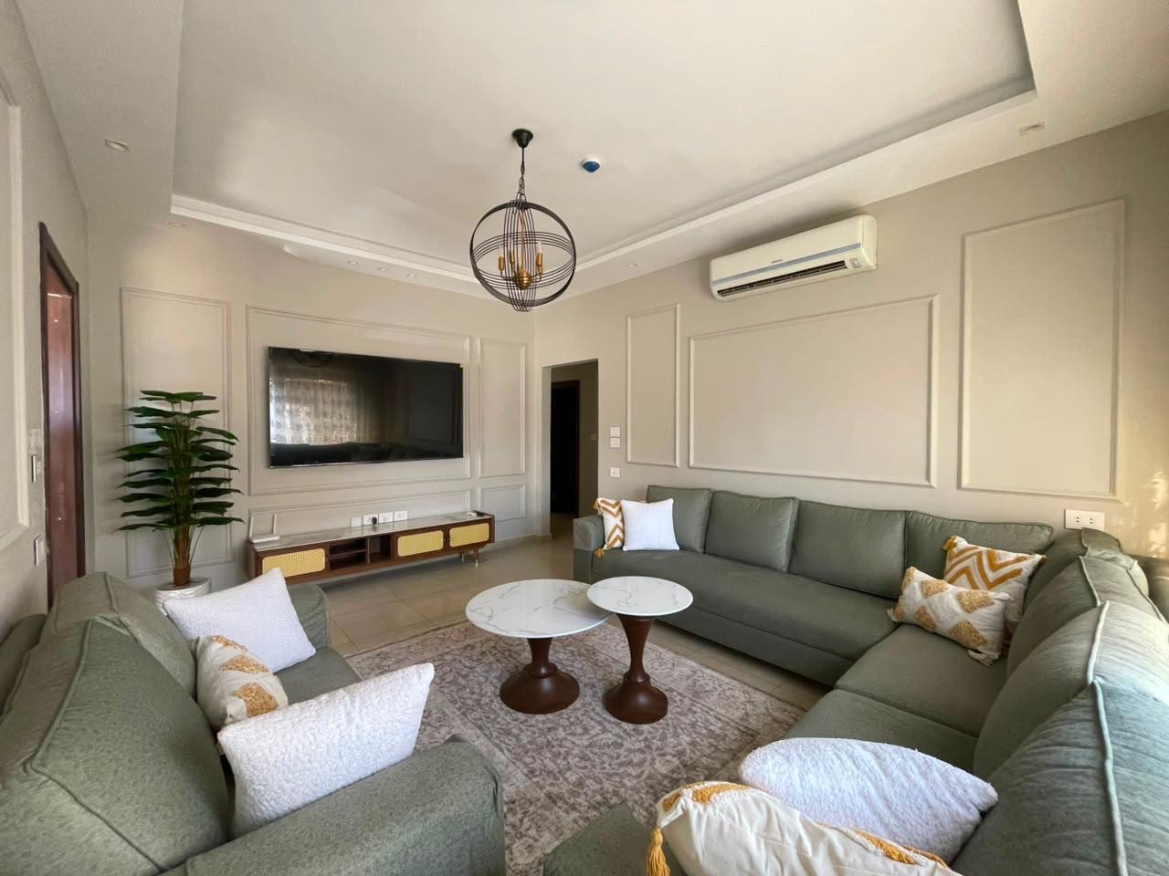 Family living room with television
